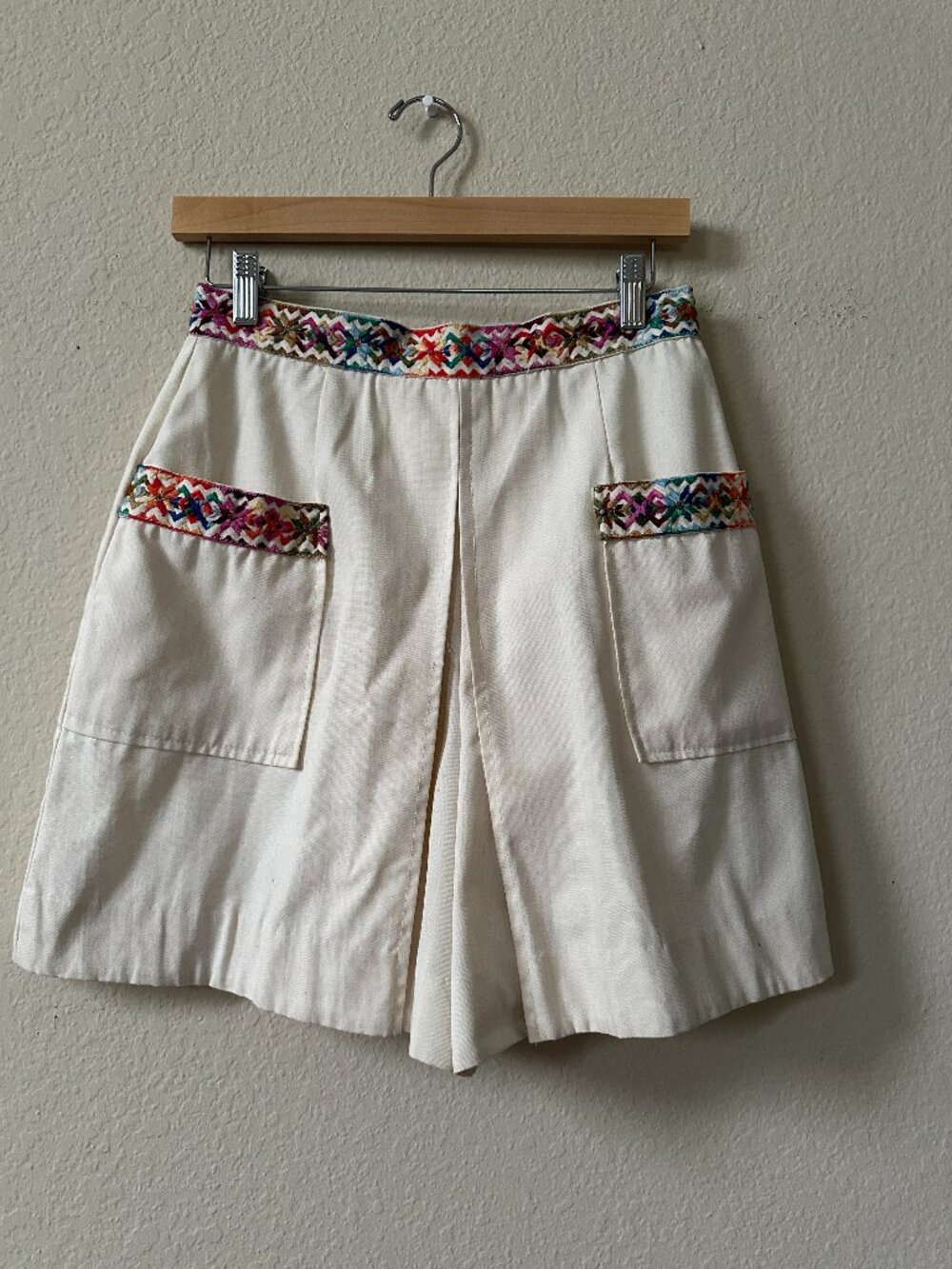 Vintage Folk Ethnic Handmade Artisan Embroidered Cotton Skort Sz XS/SM